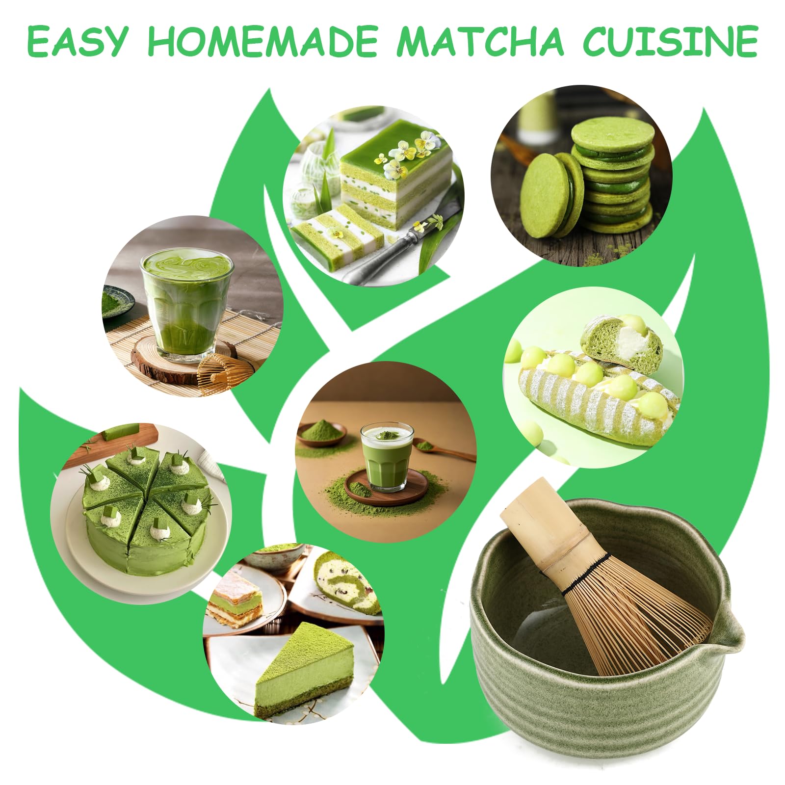 Matcha set – Matcha Kit de 6 piezas, incluye batidor de matcha, colador de acero inoxidable, cuenco para matcha, 2 cucharas de matcha y soporte de cerámica. Ideal para los amantes del matcha