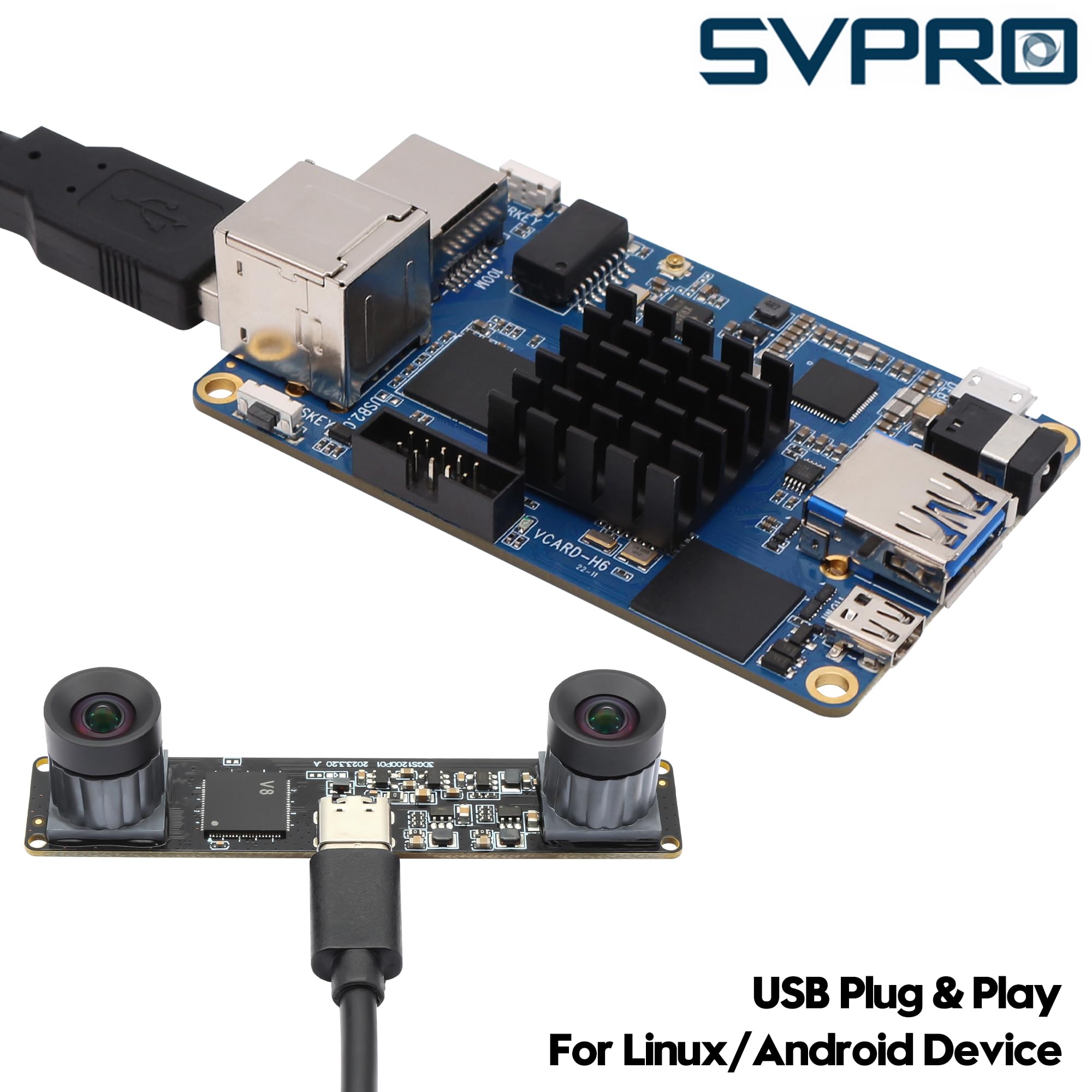 SVPRO Global Shutter USB Kamera mit M12 Dual Objektiv 1200P 60fps Industriekamera für Autos VR 3D Drucker,Robotik Kamera USB Plug in Kamera für Windows, Linux, Android, Mac OS