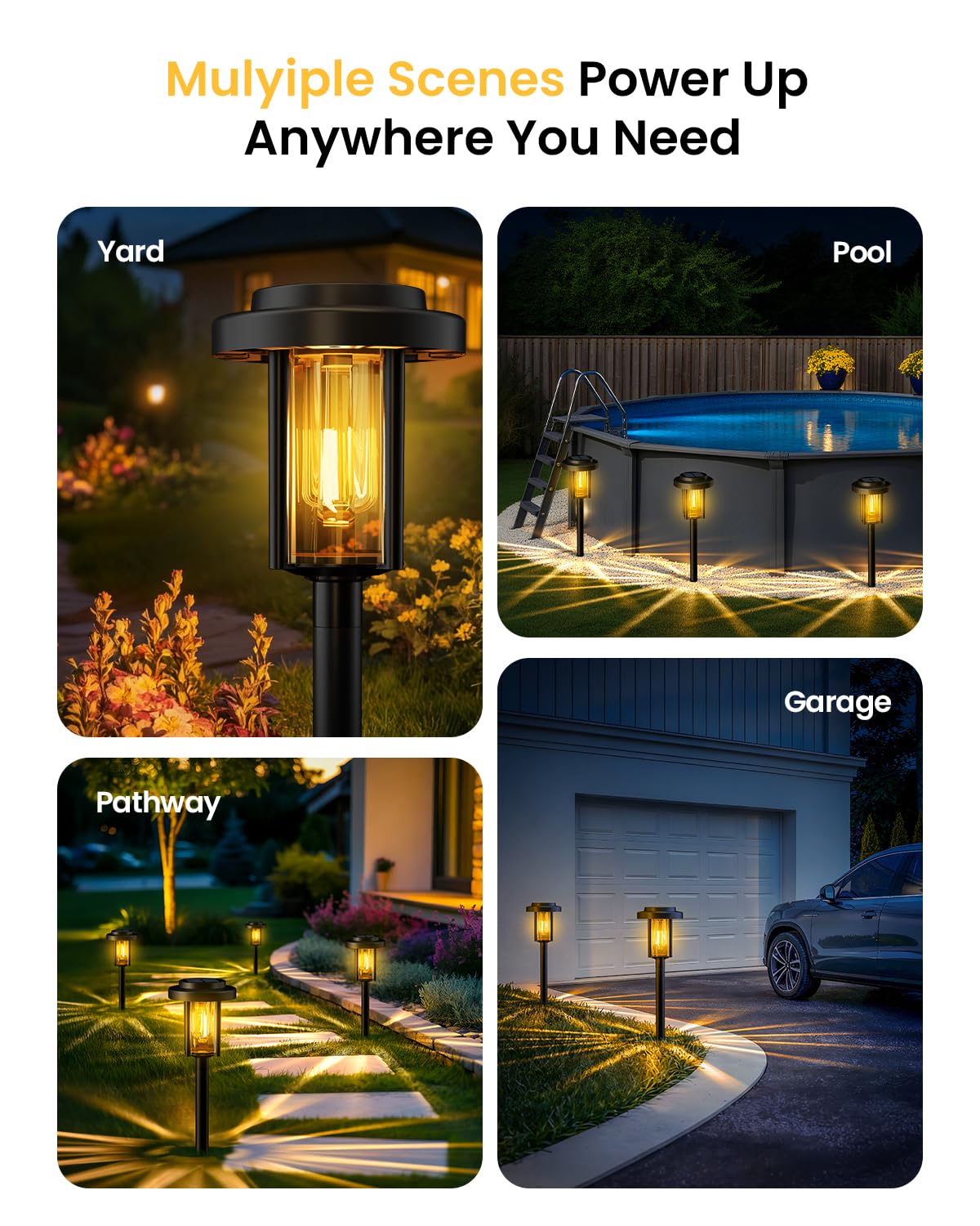 Solarleuchten für den Außenbereich, IP65, wasserdicht, für Garten, Weg, Hof, Gehweg, Dekoration im Freien, warmweiß, 8 Stück