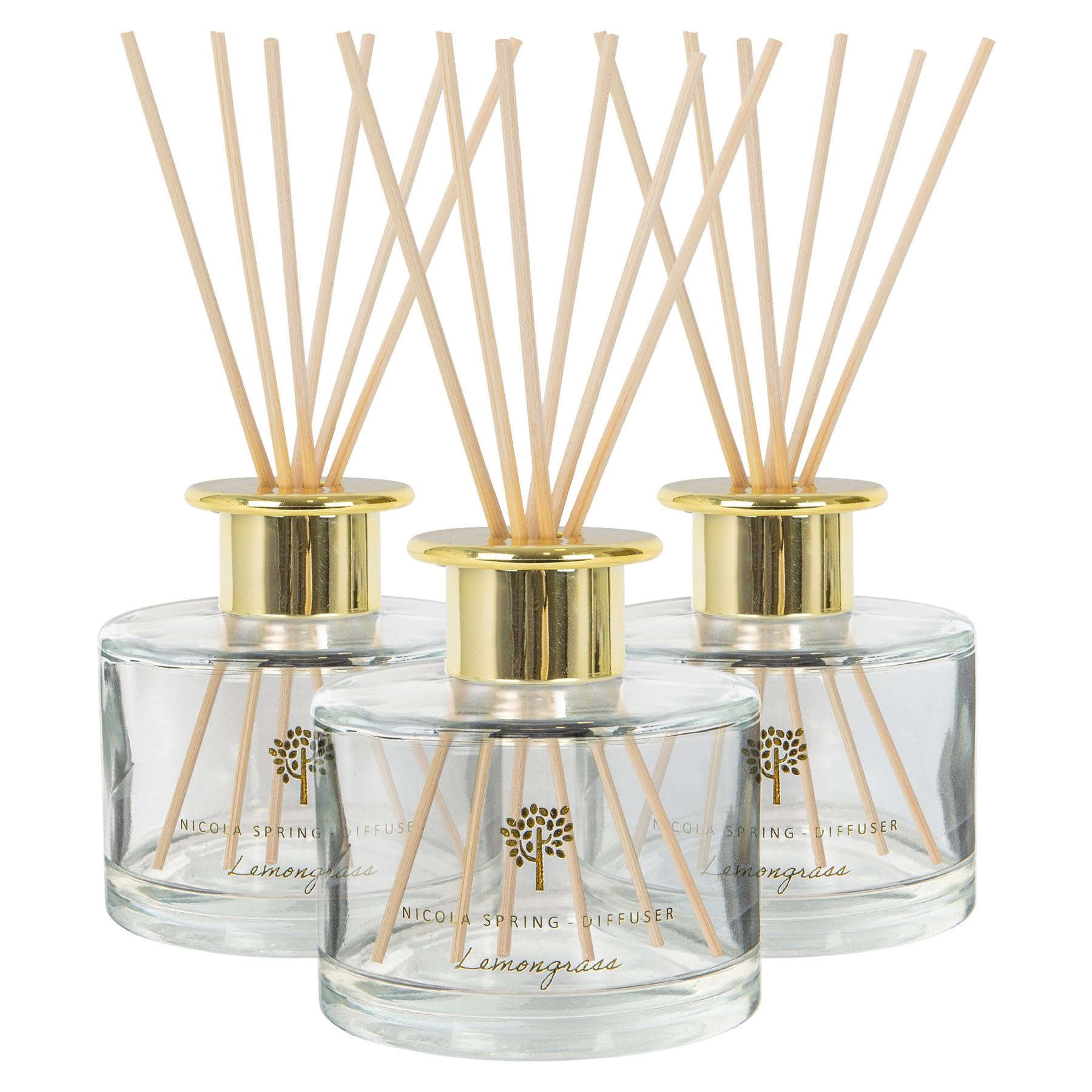 Nicola Spring Lemongrass Scented Reed Diffusers - 200Ml - Pack Of 3 - Aromatherapy 6 Sticks Air Freshener Home Fragrance Diffuser Fragrant Gift Set For Kitchen, Bathroom, Home