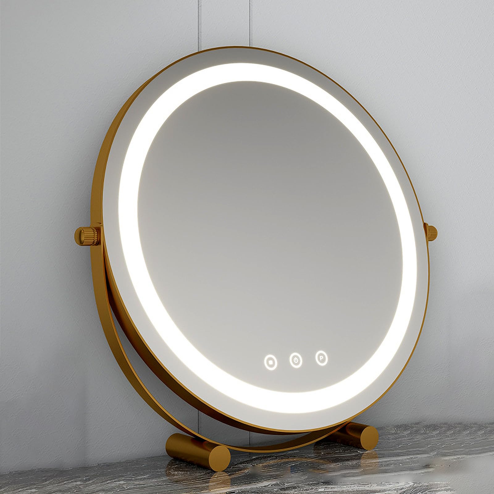 Specchio da tavolo rotondo da 50 cm, con 3 luci LED regolabili, per trucco e bellezza, perfetto per uso domestico o professionale