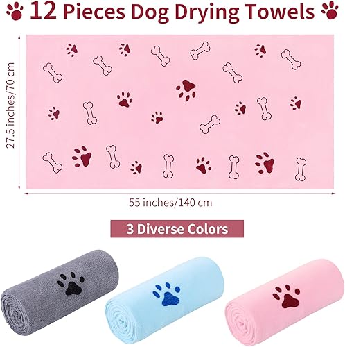 Miniatura 2 de Tiibot 12 toallas para perros para secar mascotas, cachorros, toalla de aseo para perros, toalla de microfibra absorbente, toalla de baño para