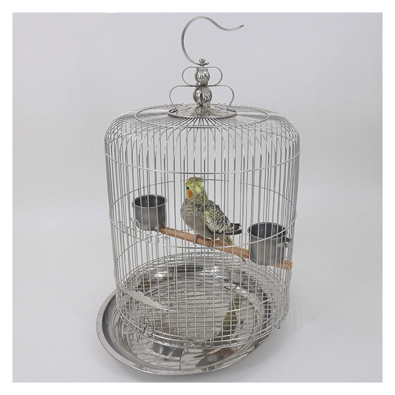 Gabbia per Uccelli e Pappagalli Classic Round Bird Cage Cage Acciaio Inossidabile Gabbia per Uccelli, Bird Home per Thrush/Peonia/Starling, Grande per Canarini, Cocorite e Uccelli Esotici