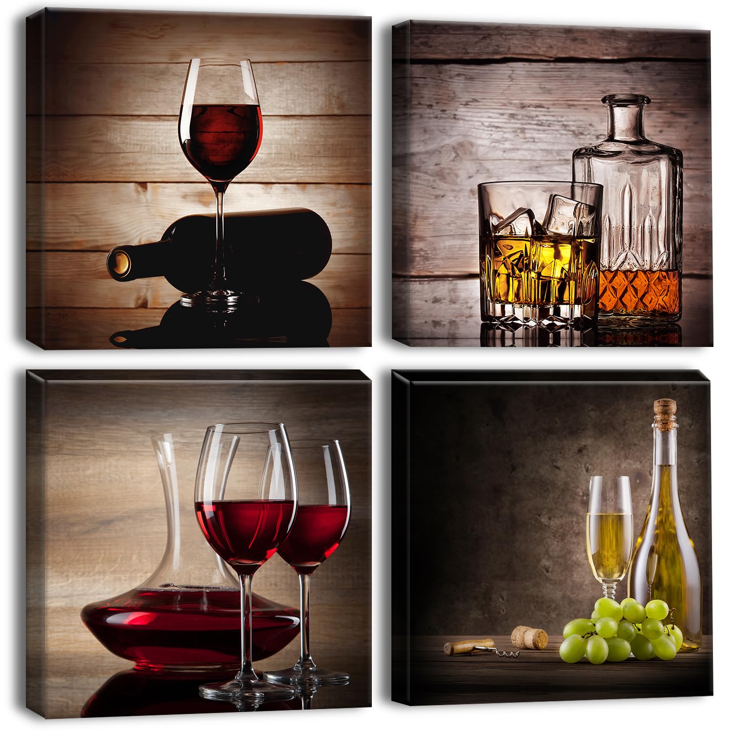 Artscope 4 parti Stampa su tela - Bicchiere da vino rosso, decorazione da parete per camera da letto, dipinti ad olio per casa, bagno, soggiorno, 30 x 30