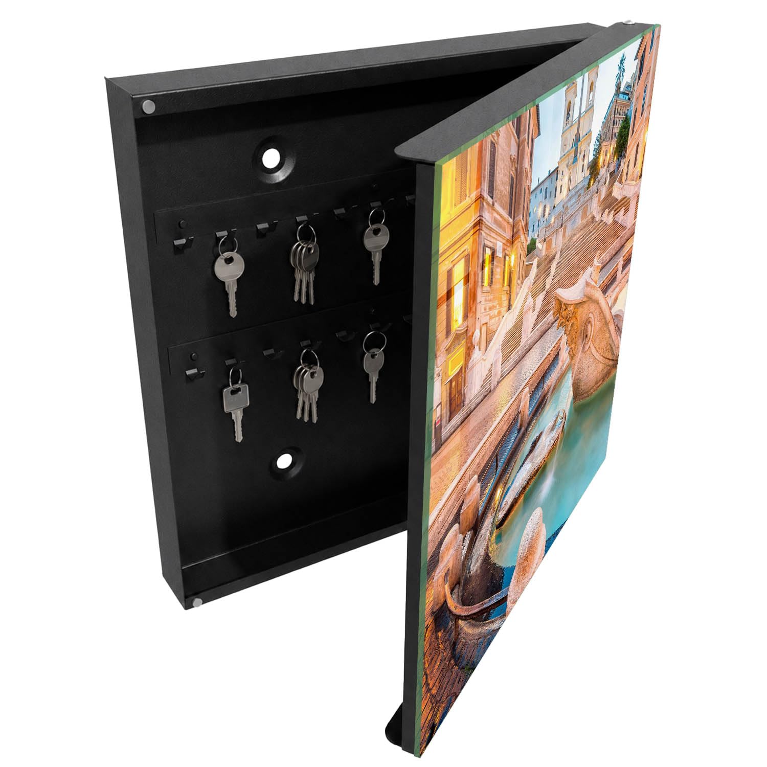 Armadietto Portachiavi 30x30 cm | Nero | A Destra | Montaggio a Parete | Eleganza urbana | per Uffici | Tasselli e Viti Inclusi | Frontale Decorativo in Vetro Temperato | in Metallo