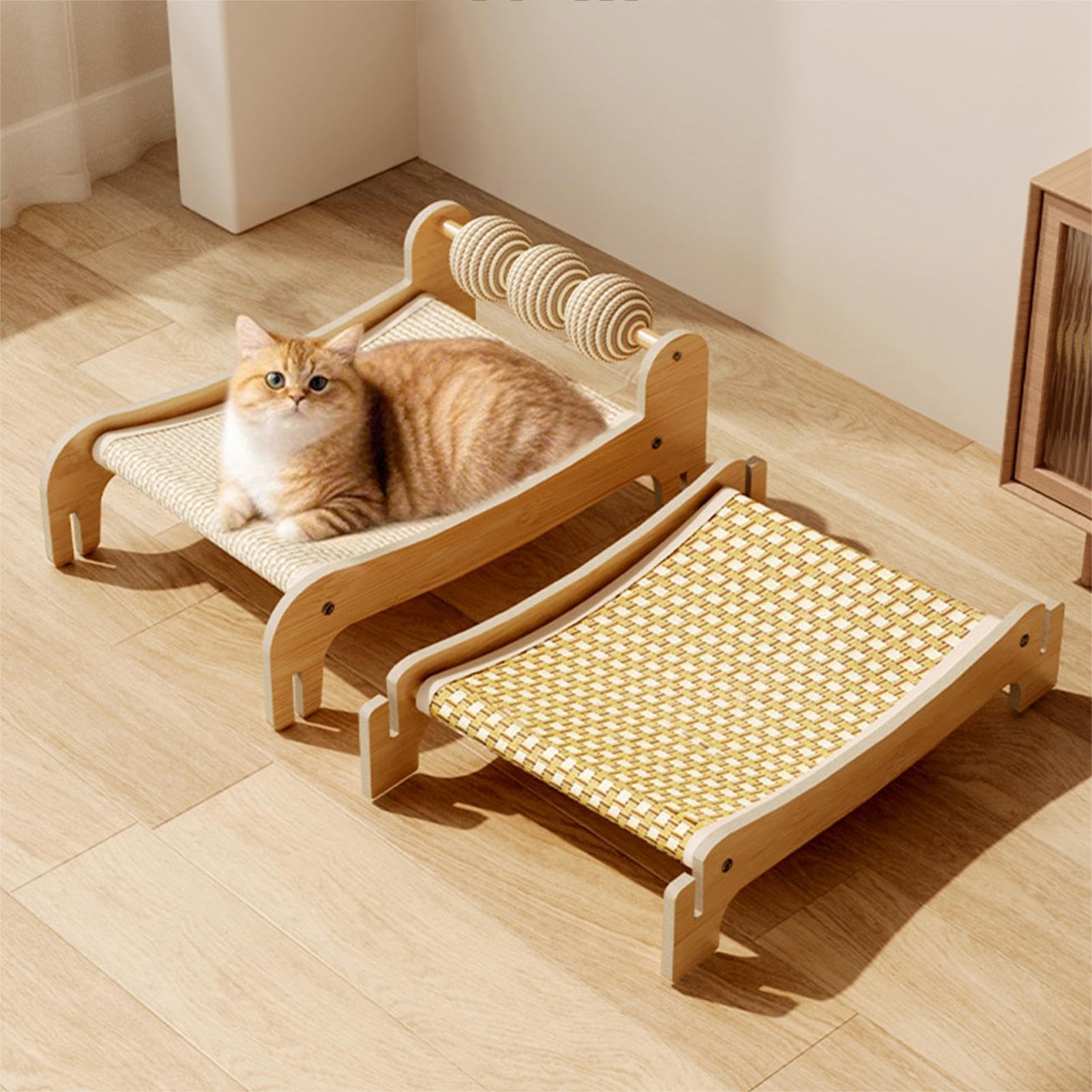 Cama Elevada para Gatos Estructura De Madera Transpirable Y Elevada De Dos | Cama Litera Para Gatos De Interior En Hogar, Dormitorio, Apartamento, Habitación, Salón, Residencia, Piso, Cuarto