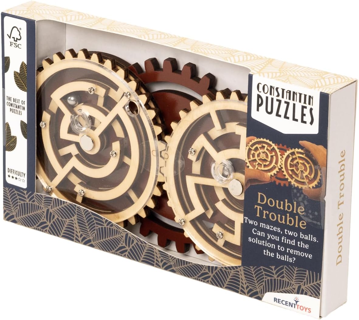 Constantin Double Trouble Wooden Puzzle Brainteaser from Recent Toys - Solve Two Mazes - for Ages 14 and Up