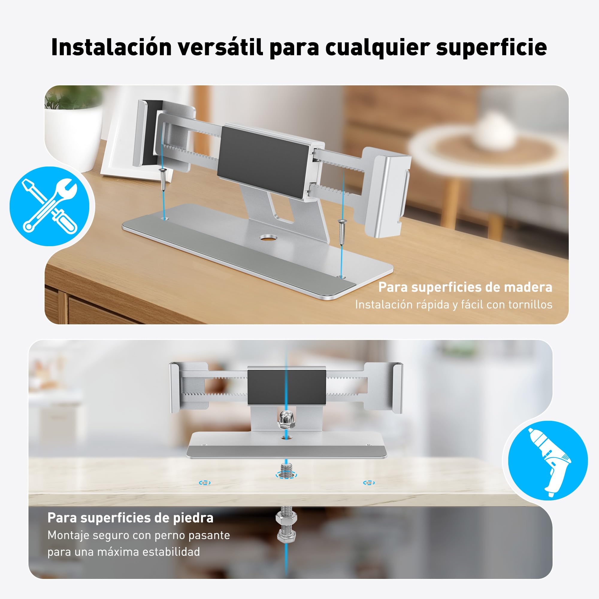 AboveTEK estación de Bloqueo portátil, candado de Seguridad MacBook de Aluminio con Cilindro de Cobre, Bloqueo antirrobo para portátiles 11''-17'' sin Ranura con Base Antideslizante-Plata