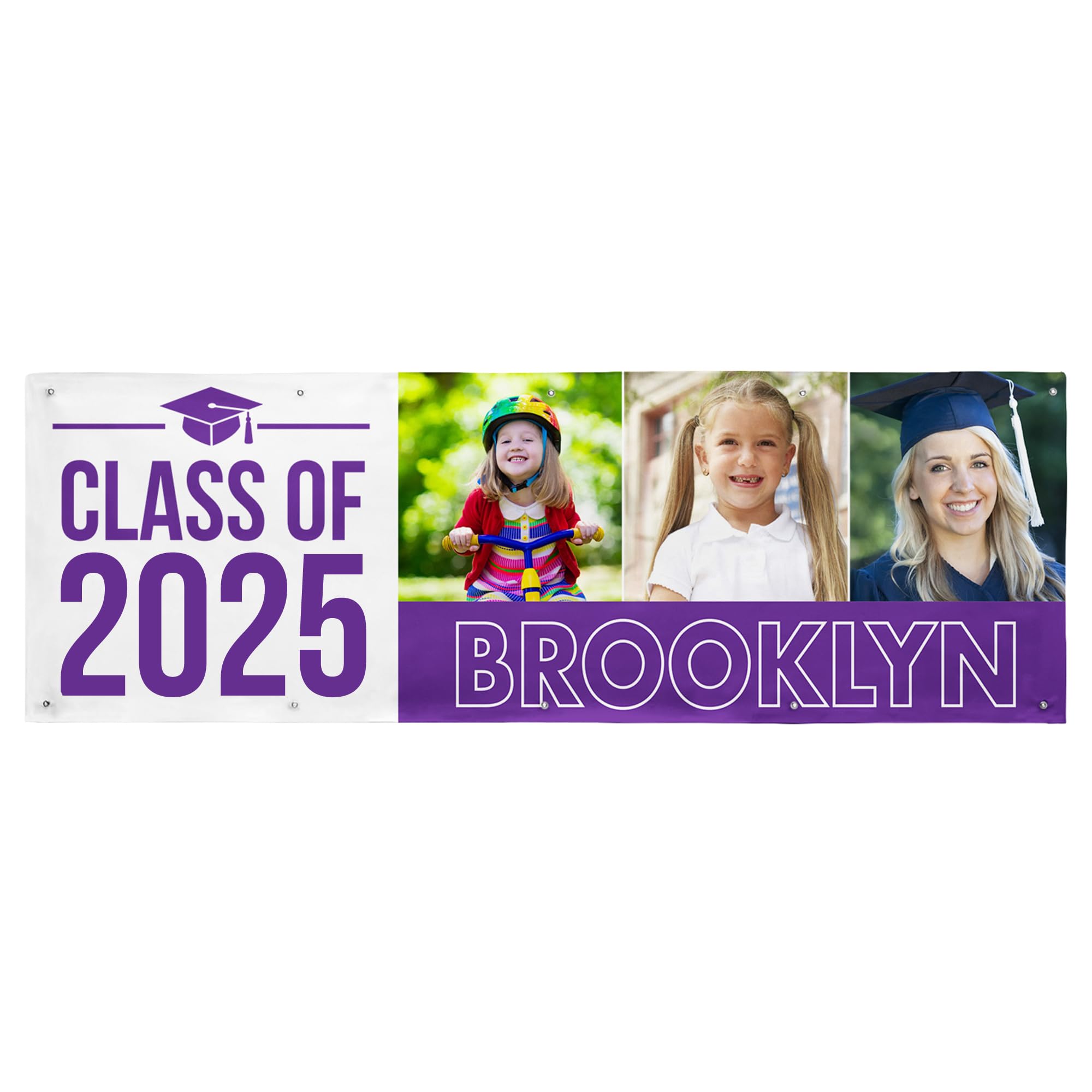 Let's Make Memories Personalized Graduation Banner - Graduation Party Decorations - Customized Congratulations Banner - Class of 2025 - Indoor/Outdoor Vinyl - Way to Grow - Purple - 10 ft.