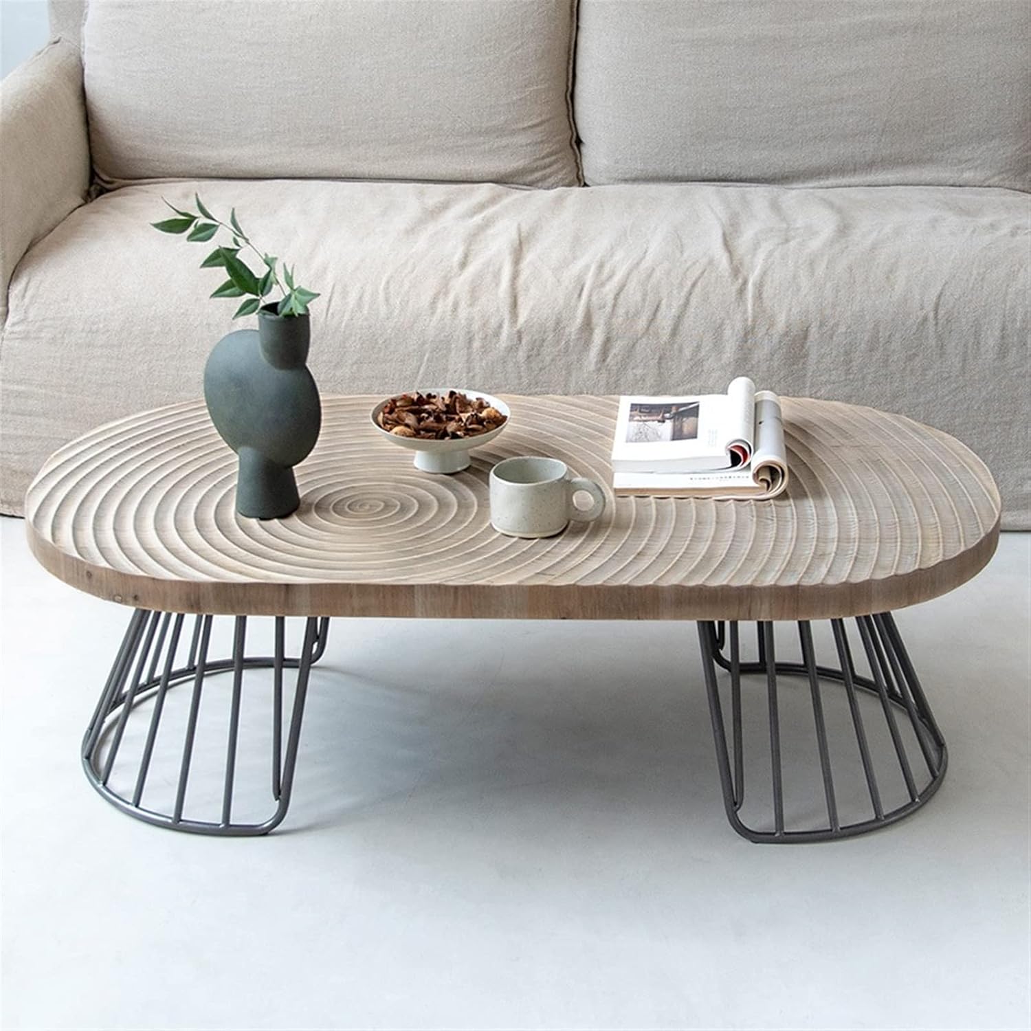 Console Tables Nesting Tables Japanese-Style Small Apartment Living Room Home Simple Annual Ring Tea Table Nordic Retro Sofa Iron Tea Table Creative End Tables edestal Tables (Color : 01) (1)
