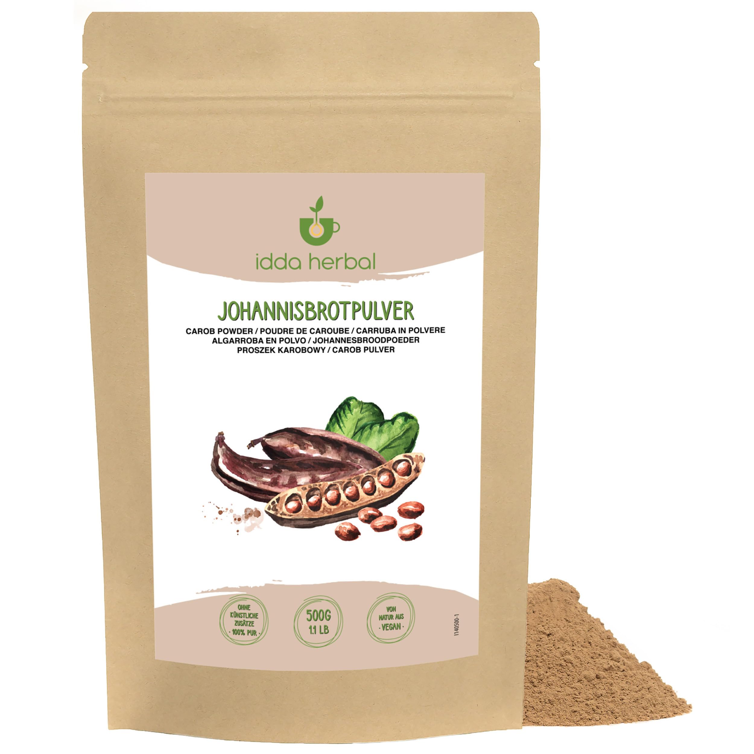 Carob Powder 500g 1.1 lb, Ground Carob Pods, Natural Sweetener for Desserts and Pastries