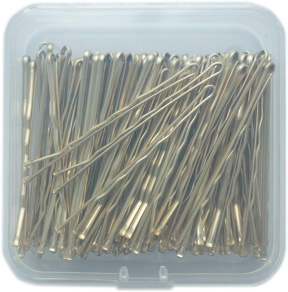 Bobby Pins Bulk Champagne Gold for Blonde 100 Count Hair Bob Pins Bulk in a Case Box Tub, 2.2 inch