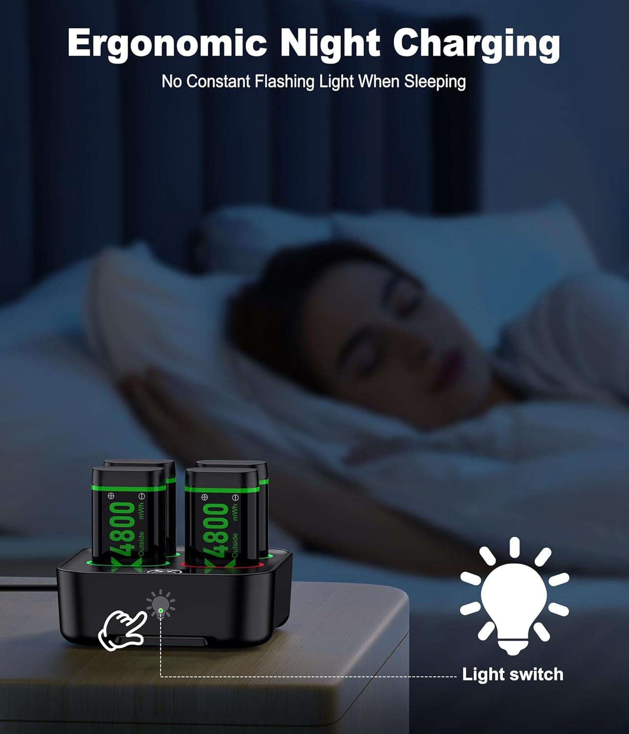 NinjajoyOX Fast Charging Rechargeable Battery Packs with Light Control, 4 x 4800mWh Controller Batteries with Battery Charging Dock/Station for One/Series X|S, One S/X/Elite - Image 7