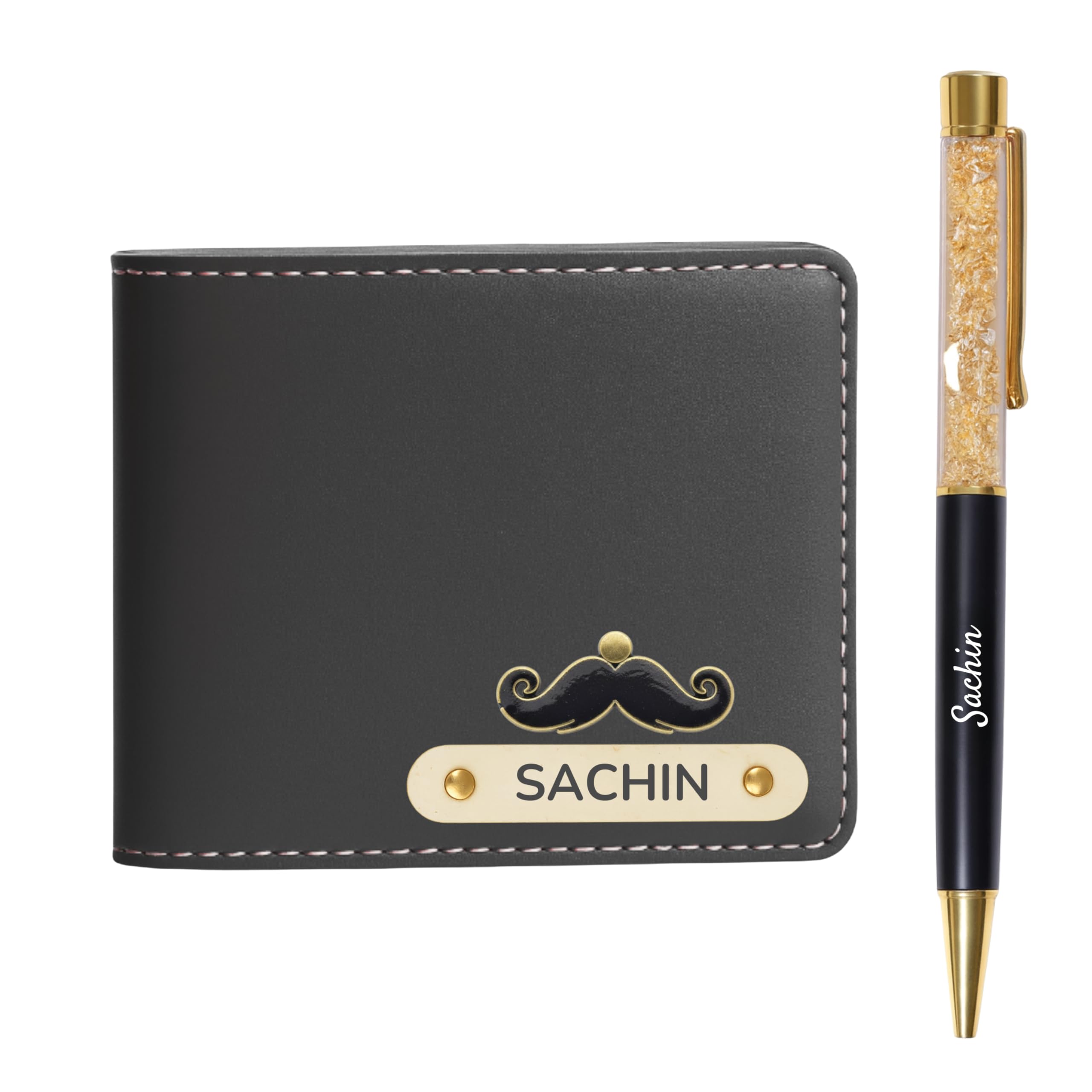 gift for special Leather Customized Wallet for Men - Birthday Gift - Purse - Wallet & Pen With Name (Grey)-picture-11