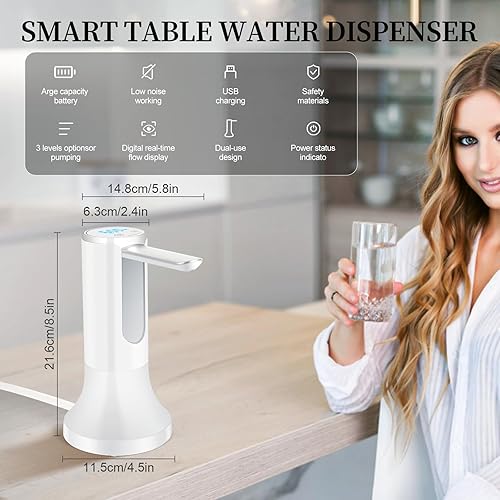 Miniatura 7 de WIFER - Dispensador de botellas de agua de escritorio con base extraíble, bomba de botella de agua plegable eléctrica portátil para botellas de 5
