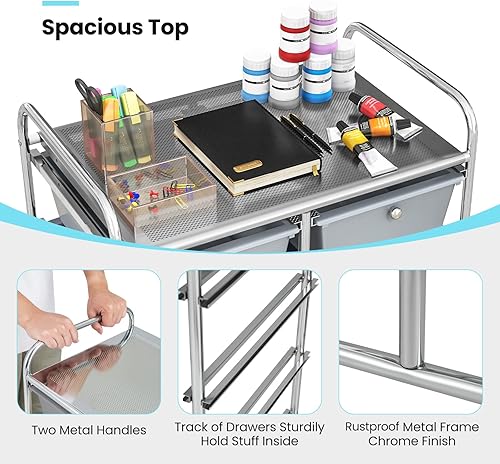 Miniatura 6 de Giantex Carrito con ruedas de 10 cajones, organizadores de aula, carrito de almacenamiento con ruedas, para profesores, oficina, hogar, suministros
