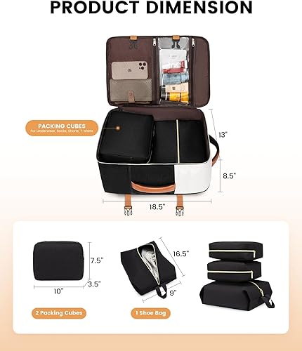 Miniatura 6 de LOVEVOOK Mochila de transporte, mochila de viaje de 40L para mujer con 3 cubos de embalaje, Beige-negro-marrón, Mochila de viaje