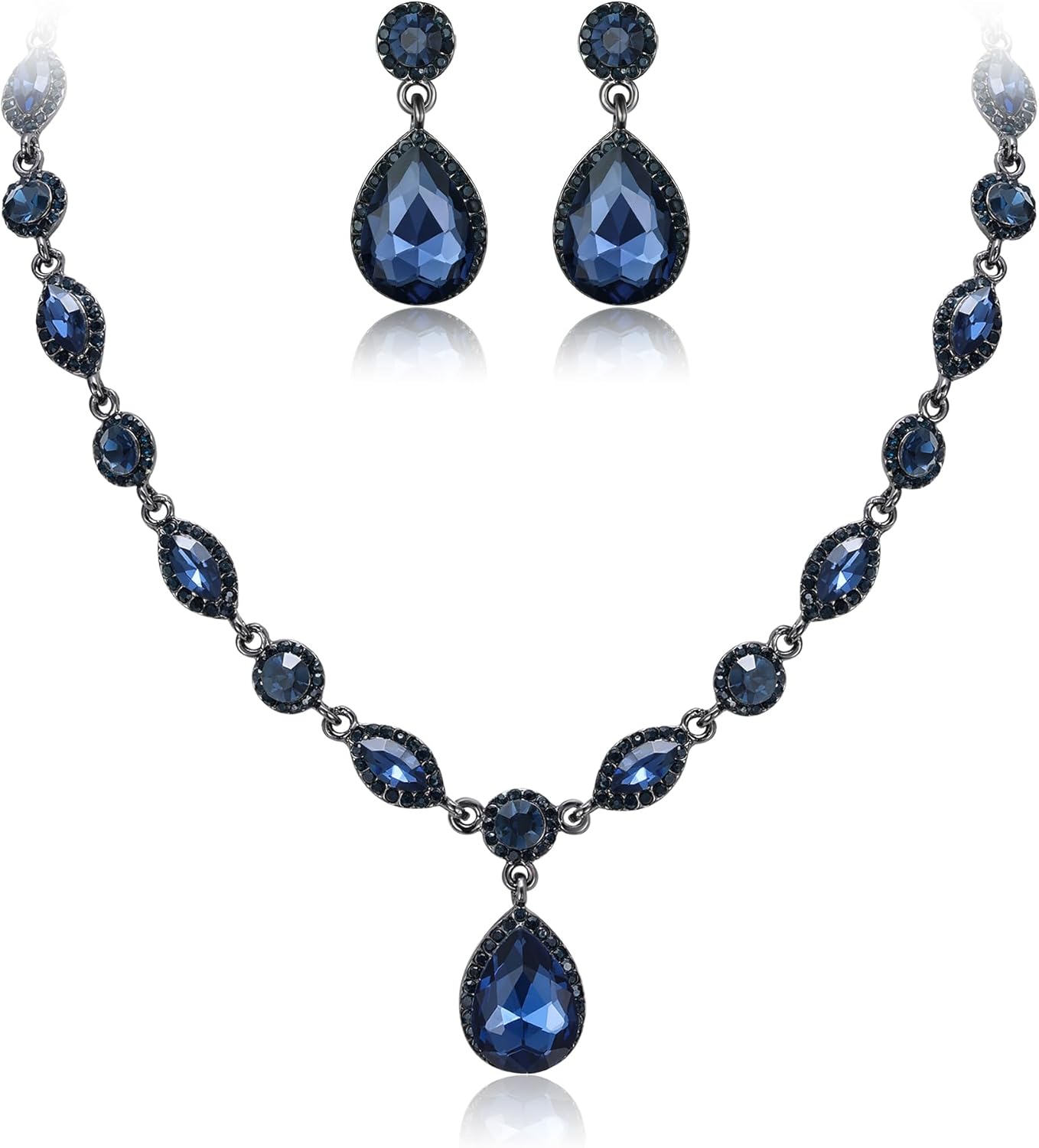 EleQueen Women's Wedding Bridal Jewelry Set for Brides Bridesmaids, Crystal Teardrop Necklace Dangle Earrings Jewellery for Party Prom