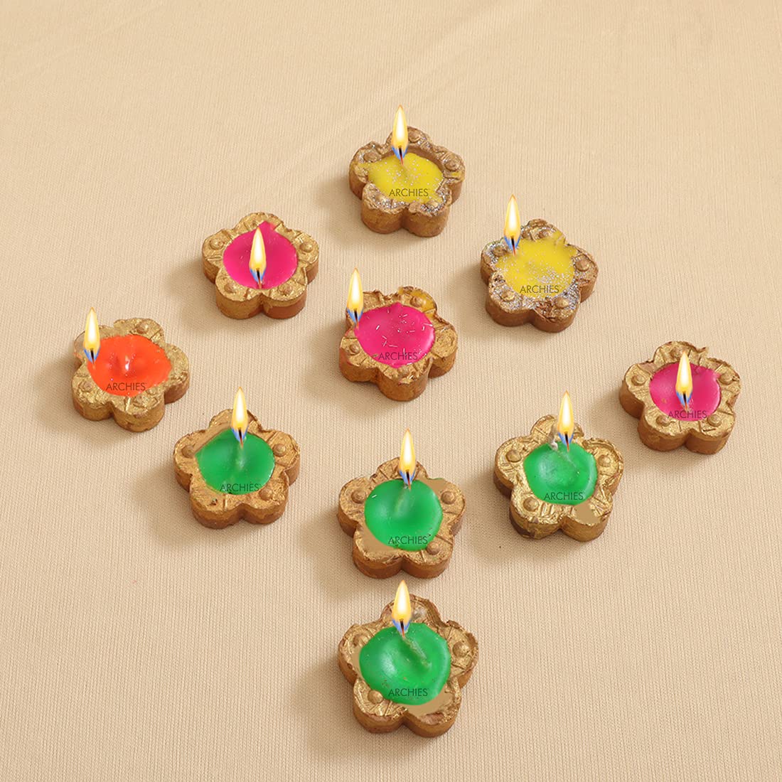 ARCHIESDiwali Diya Clay Mitti Diyas Pack of 10s Tealight Candles for Home, Shelf, Balcony, Indoor, Outdoor, Corner Decorations- Set of 10-Multicolored-KM9