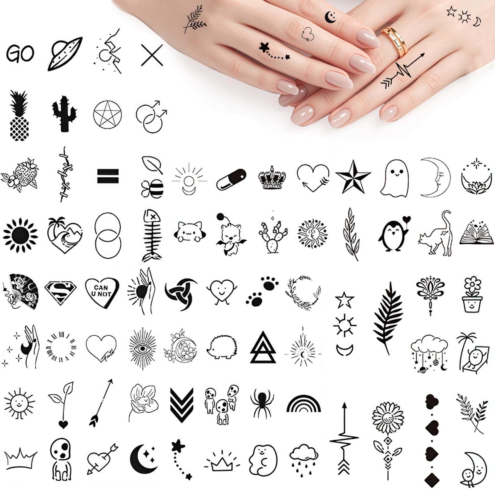 CoolShef 5 Sheet Small Temporary Tattoo Pack | 77 Waterproof Tattoo Sticker Designs | Cute & Long Lasting Fake Tattoos for Women, Teens & Kids | Perfect for Neck, Finger & Body