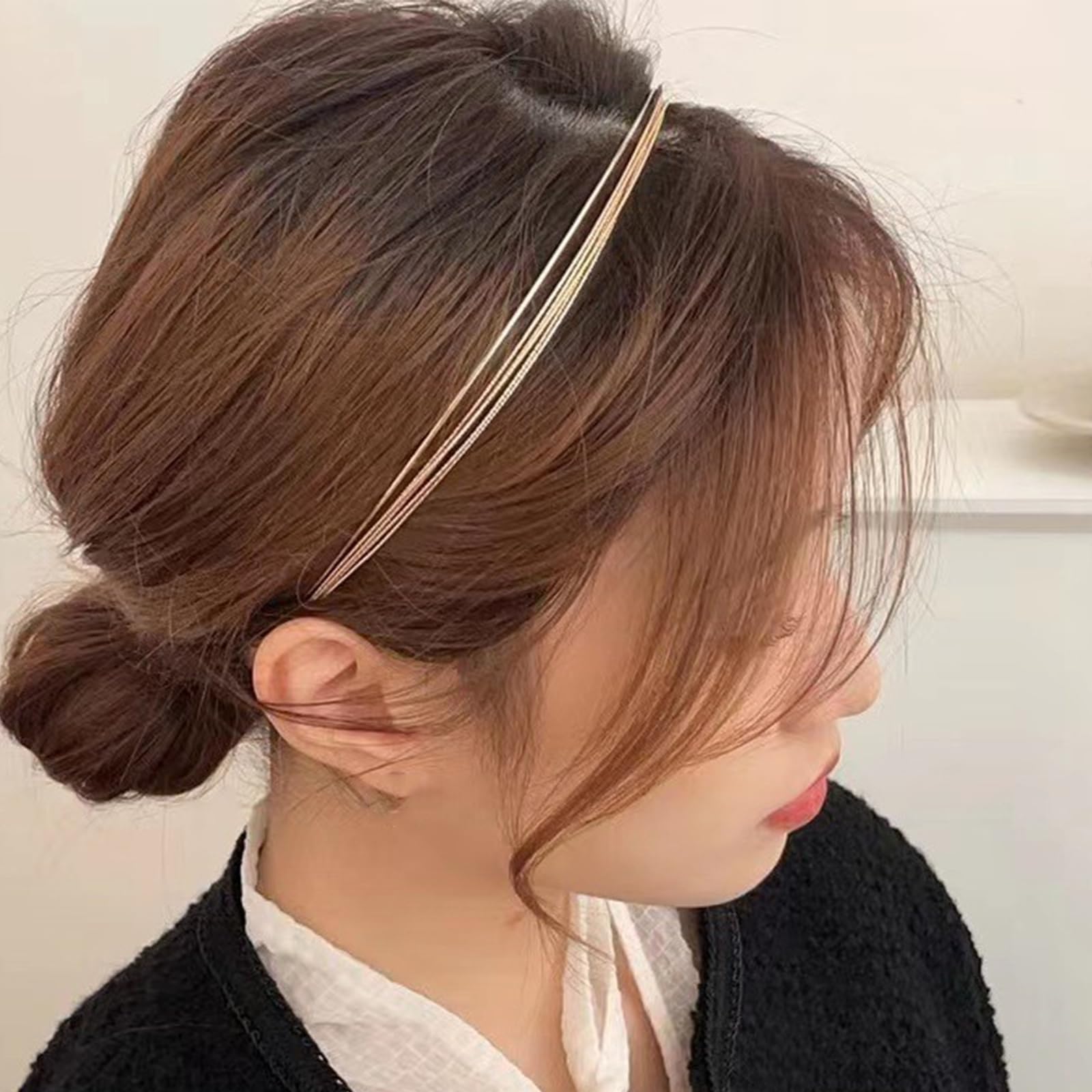 Paquete de 2 diademas de metal de varias capas para mujer, diademas doradas, elegantes accesorios para el cabello, accesorios para el cabello dorados, accesorios para el cabello para niñas