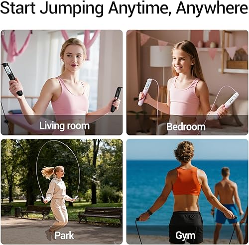 Miniatura 6 de UMAY Weighted Cordless Jump Rope, Adjustable Length Ropes Ropeless with LCD Counter Display for Women Kids, Smart Skipping Rope with Ball for Burn