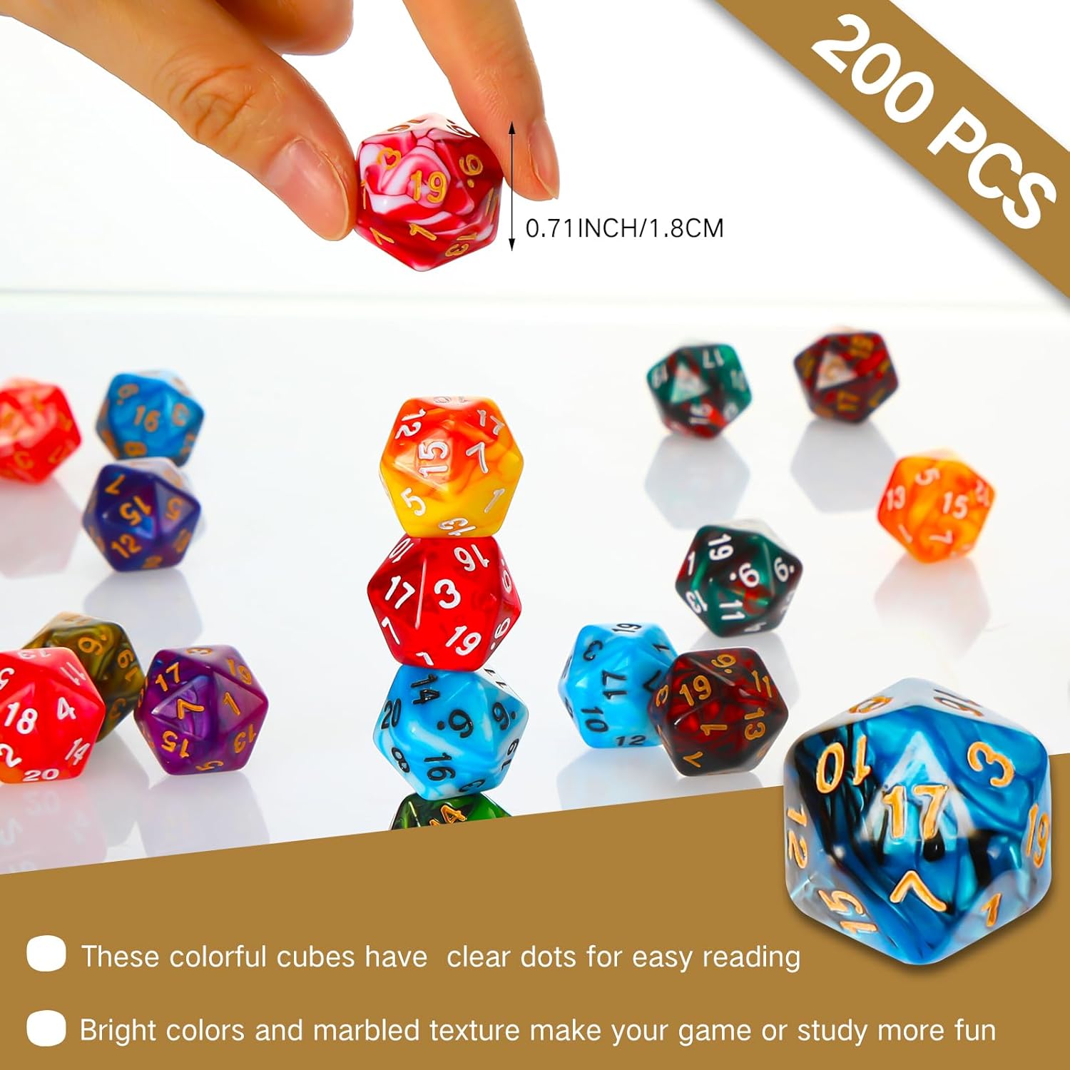 Skylety 200 Pieces Polyhedral Dice Sets with Black Pouch Compatible with RPG MTG Tabletop Role Playing Table Games Multi Colored Assortment (20 Sided Style)