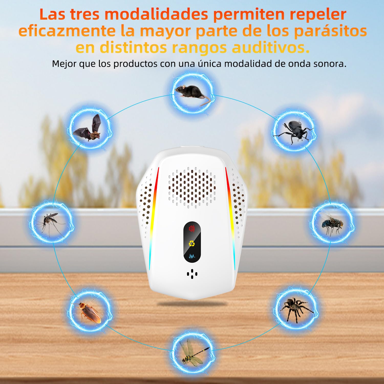Repelente Ultrasónico de Plagas 6 Pack, Ahuyentador de Ratones e Insectos con 3 Modos Inteligentes, Ultrasonidos para Casa, Cocina, Dormitorio, Garaje, Seguro para Niños y Mascotas (Blanco)