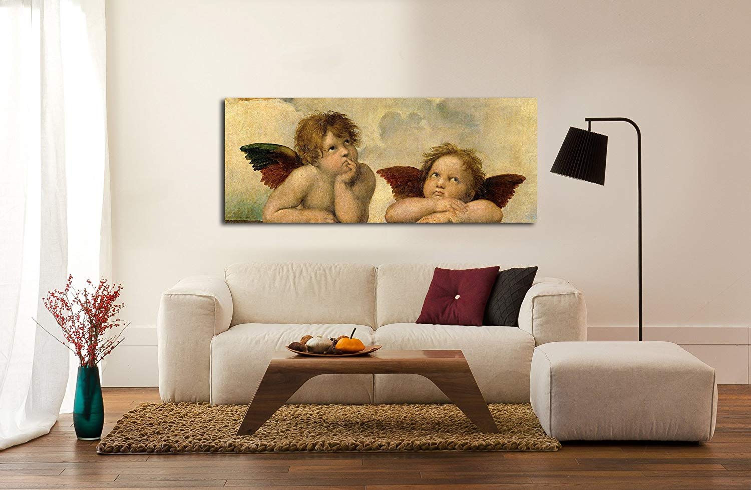 Bild Raffaello - Engel Cherubim - Raffaello Sanzio - Leinwanddruck auf Leinwand mit oder ohne Rahmen - wählen Sie die gewünschte Größe von - cm 50 bis 130 cm Breite (BILD MIT HOLZRAHMEN, CM 35X90)