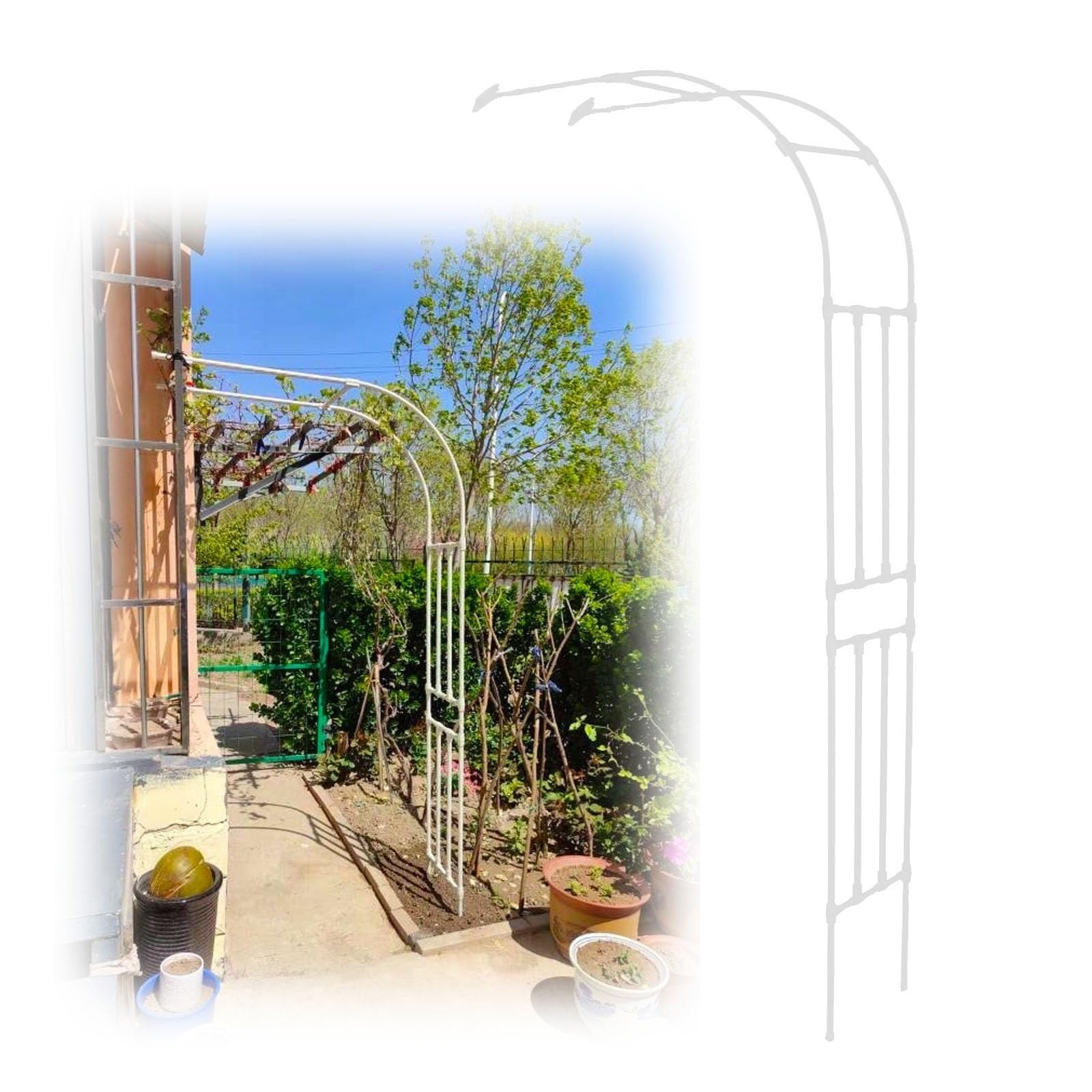 Arco da giardino in metallo per piante rampicanti, arco per rose a metà lato, decorazione per matrimoni, supporto da 60 cm a 300 cm, bianco, 260 x 240 cm (larghezza x altezza), perfetto per cerimonie