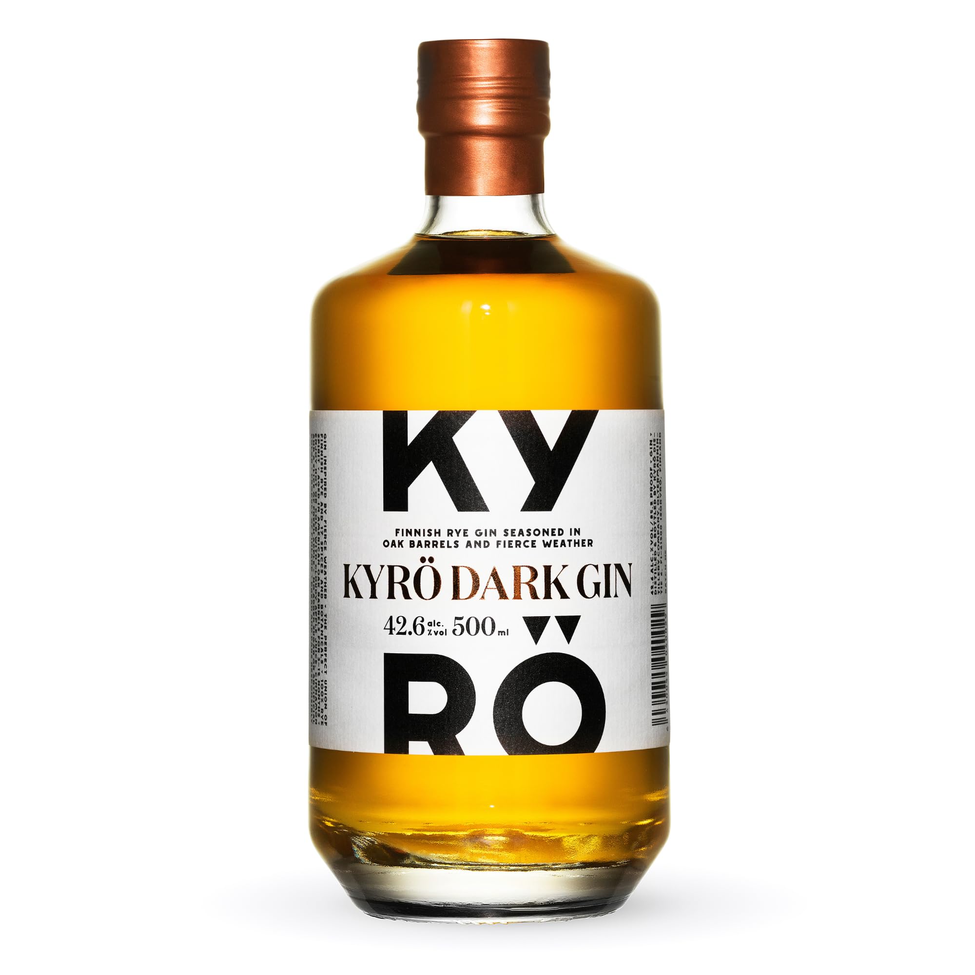 Kyrö Dark Gin, 50cl - 42.6 Percent ABV Finnish Gin Made with 100 Percent Rye, Spices and Local Botanicals - Cask-Aged - Seasoned in Oak Barrels and Fierce Weather