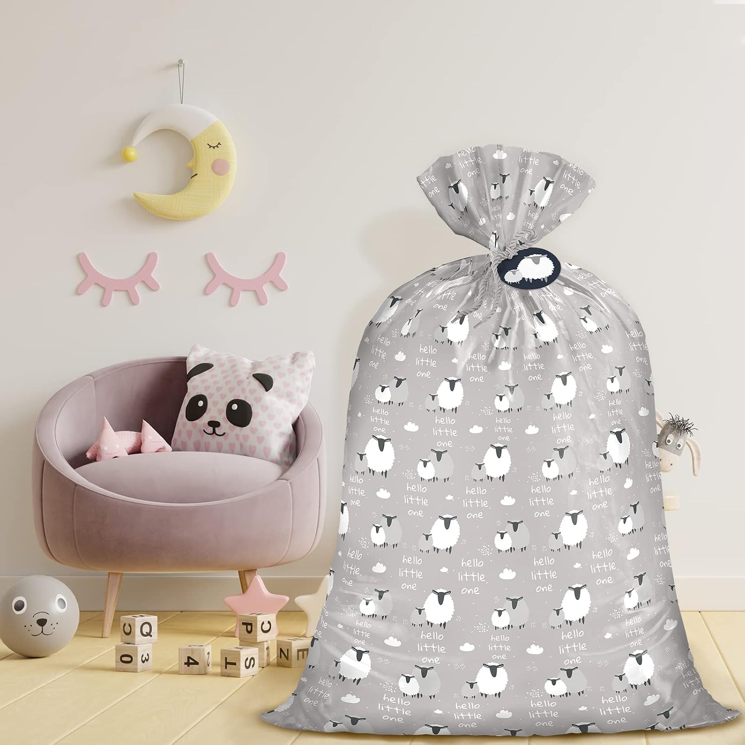 WRAPAHOLIC 56" Large Baby Shower Plastic Gift Bag - Cute Sheep and Hello Little One Jumbo Bike Bag Gift Wrap for Baby Shower, Kids Birthday, Celebration - 56" H x 36" W image 4