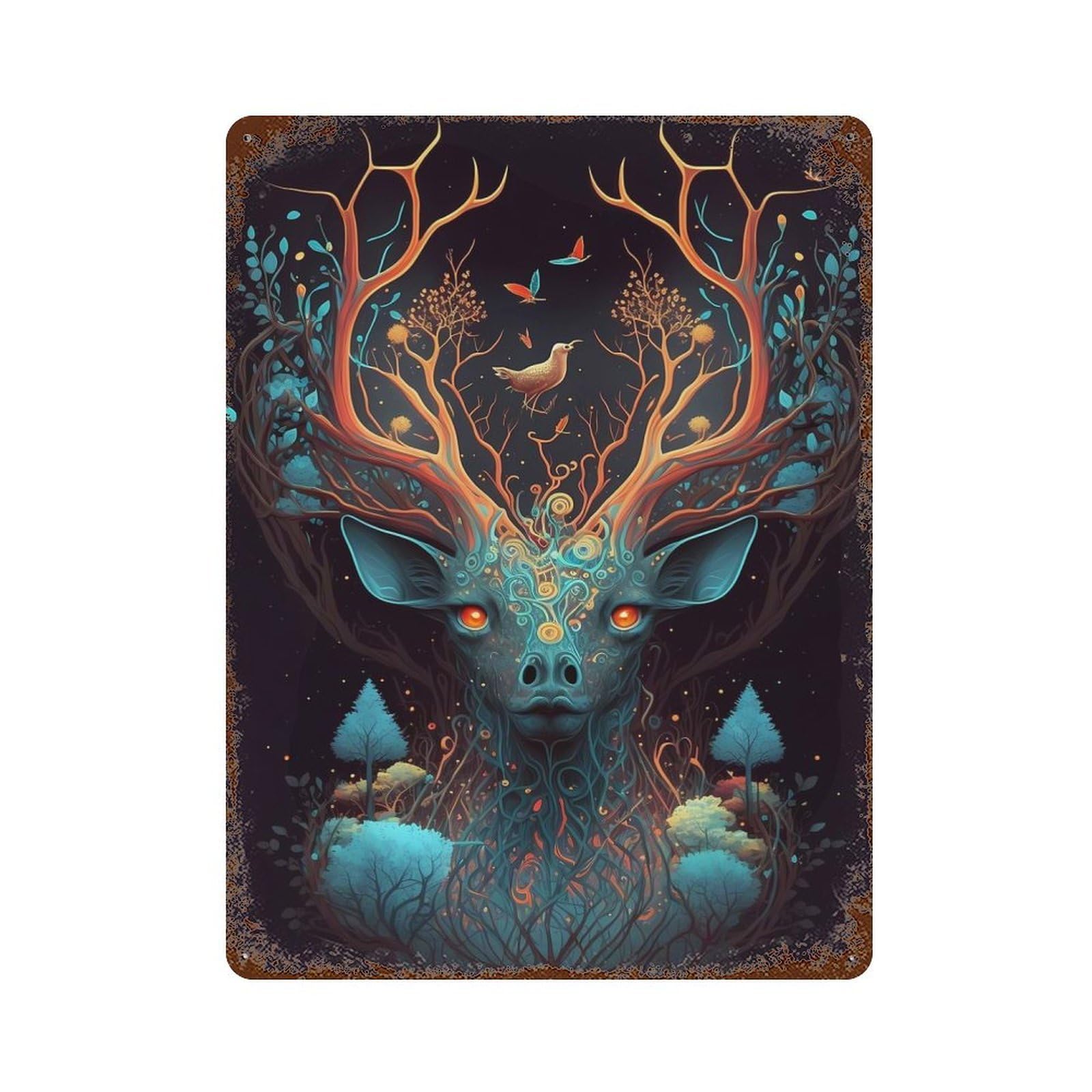 Rust Effect Tin Sign Deer Wild Jungle 15.7"x11.8", Vintage Wall Decor for Basement, Hobby Room And Garage Decor