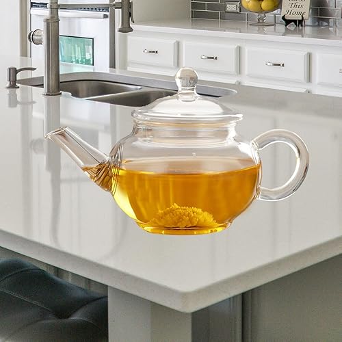 Miniatura 2 de Tetera de vidrio suelta tetera infusor de vidrio con colador de 8.5 fl oz, tetera transparente segura para estufa, calentador de té de vidrio
