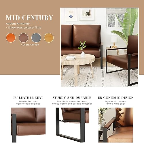 Miniatura 5 de Recaceik Juego de 2 sillas decorativas tapizadas, moderno sillón de 2 plazas, sofá biplaza con cojín y alfombrillas antiarañazos, de piel sintética,