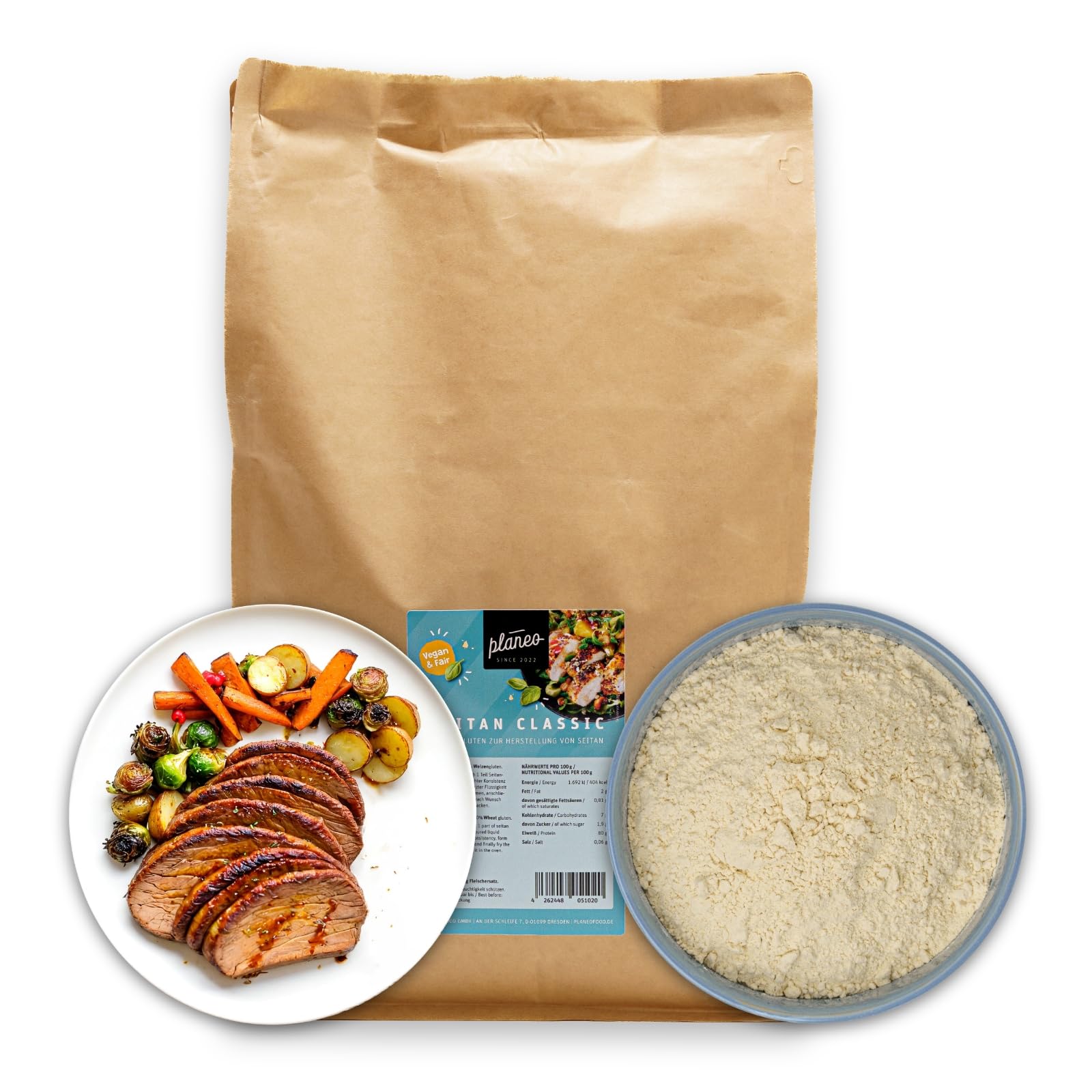 Planeo Seitan Classic 5kg - veganer Fleischersatz, proteinreich, produziert in Deutschland, vielseitig verwendbar, Weizengluten