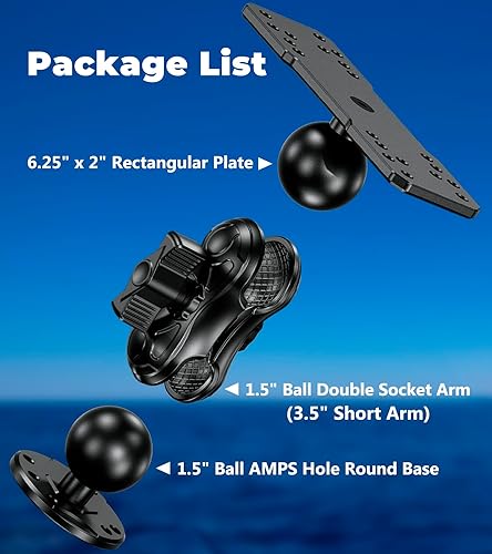 Miniatura 7 de VAZESWIN Soporte de buscador de peces de aleación de aluminio con placa rectangular de bola de 1.5 pulgadas y base redonda, brazo corto de 3.5
