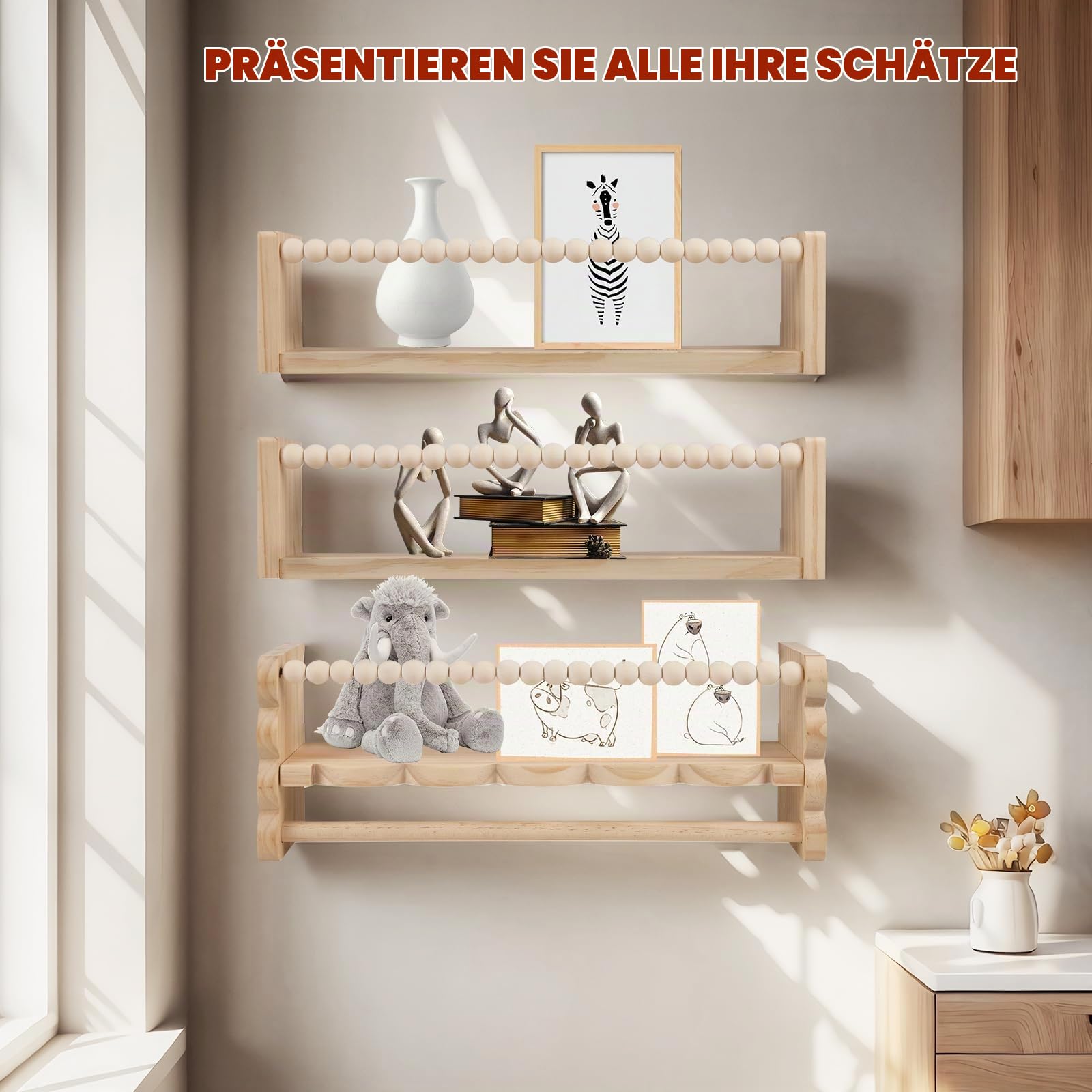 Wandregal Kinderzimmer Holz, 3er Set 40cm Bücherregal Kinder Wand mit Foto-Hängedisplay, Regal Kinderzimmer, Holz Wandregal Bücher Schweberegale für Babyzimmer Wohnzimmer Kinder Bad (Wolkenform)