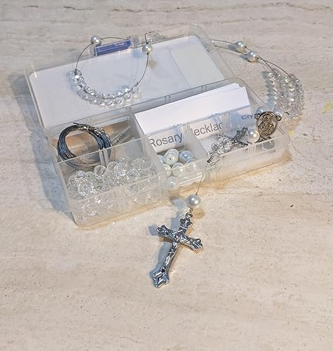 Miniatura 2 de Linpeng - Caja de cuentas de cristal y perlas para rosario, kit de bricolaje, blanco transparente