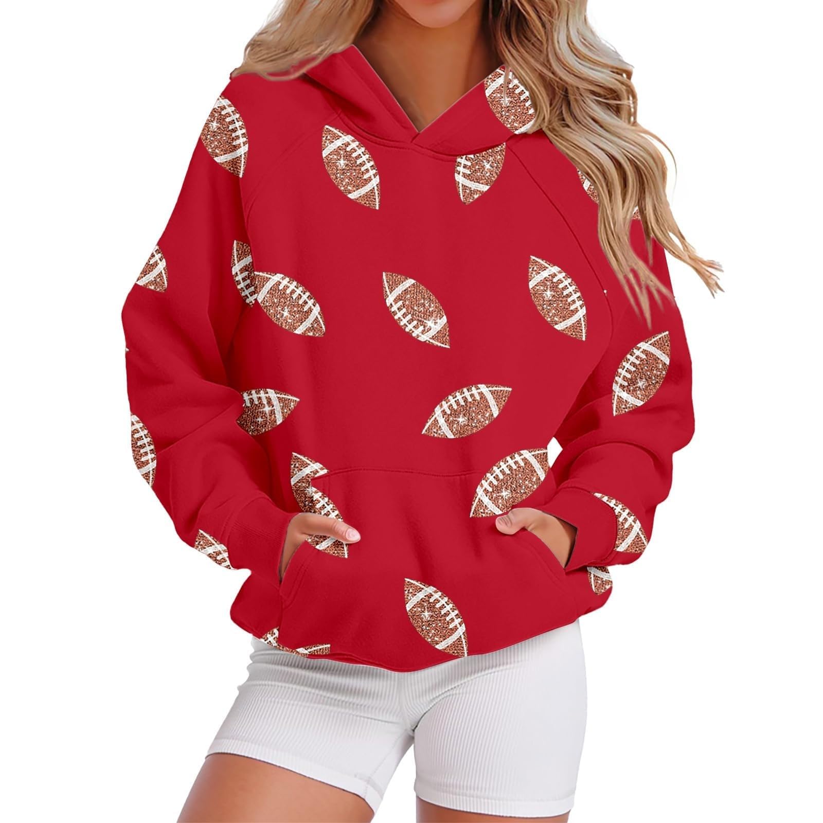 Women's Oversized Football Sweatshirt,Game Day Football Graphic Crewneck Long Sleeve Pullover for Football Lover