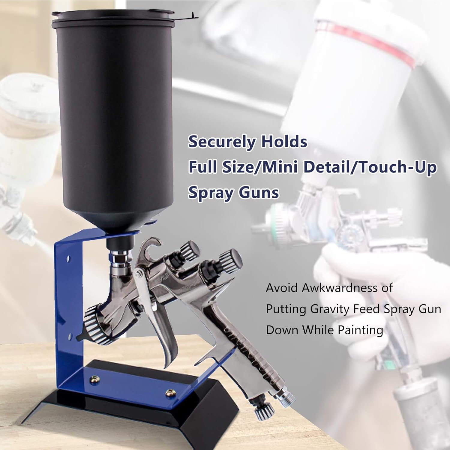 Spray Guns Holder, Wall/Benchtop Mount HVLP Gun Holder for DeVilbiss, Wagner, Fuji Paint Guns, Benchtop Gravity Feed Spray Gun Stand for Car Painting & DIY, Blue