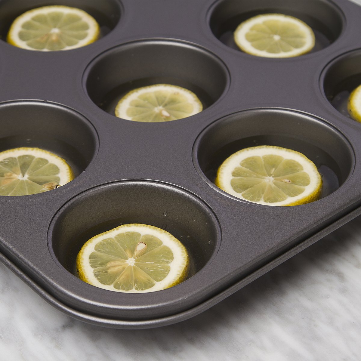 Ecolution 12 Muffinförmchen, Backgeschirr, antihaftbeschichtet, robuster Karbonstahl, Grau