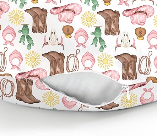 Miniatura 8 de Fundas de almohada de lactancia de vaquera occidental rosa para niña, botas de vaquera, sombrero, caballo, cactus, sol, vaca, calaveras, funda para