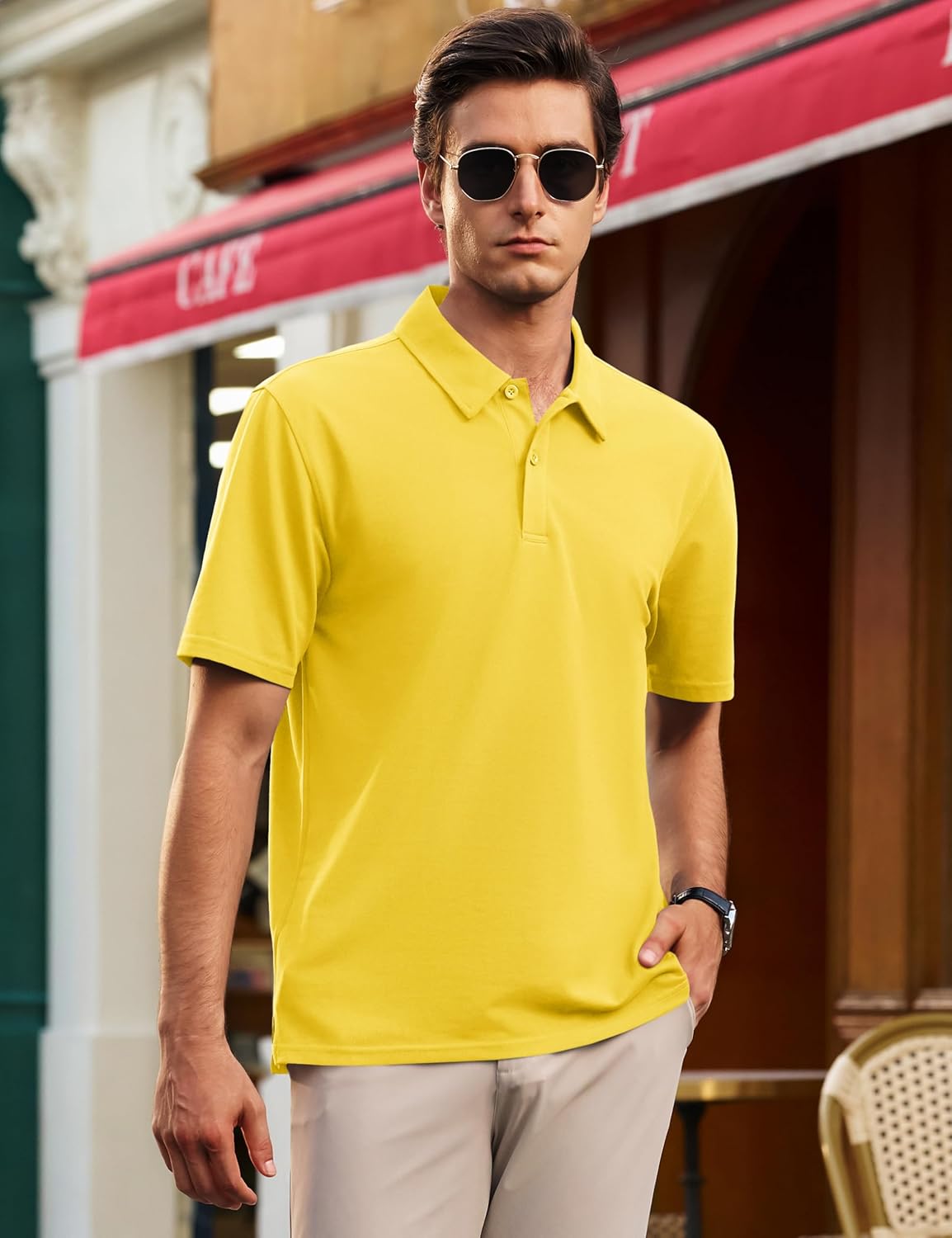 Cotrasen Men's Polo Shirts Short Sleeve 2 Buttons Cotton Collared Golf Shirts Dry Fit Pique Polos for Summer