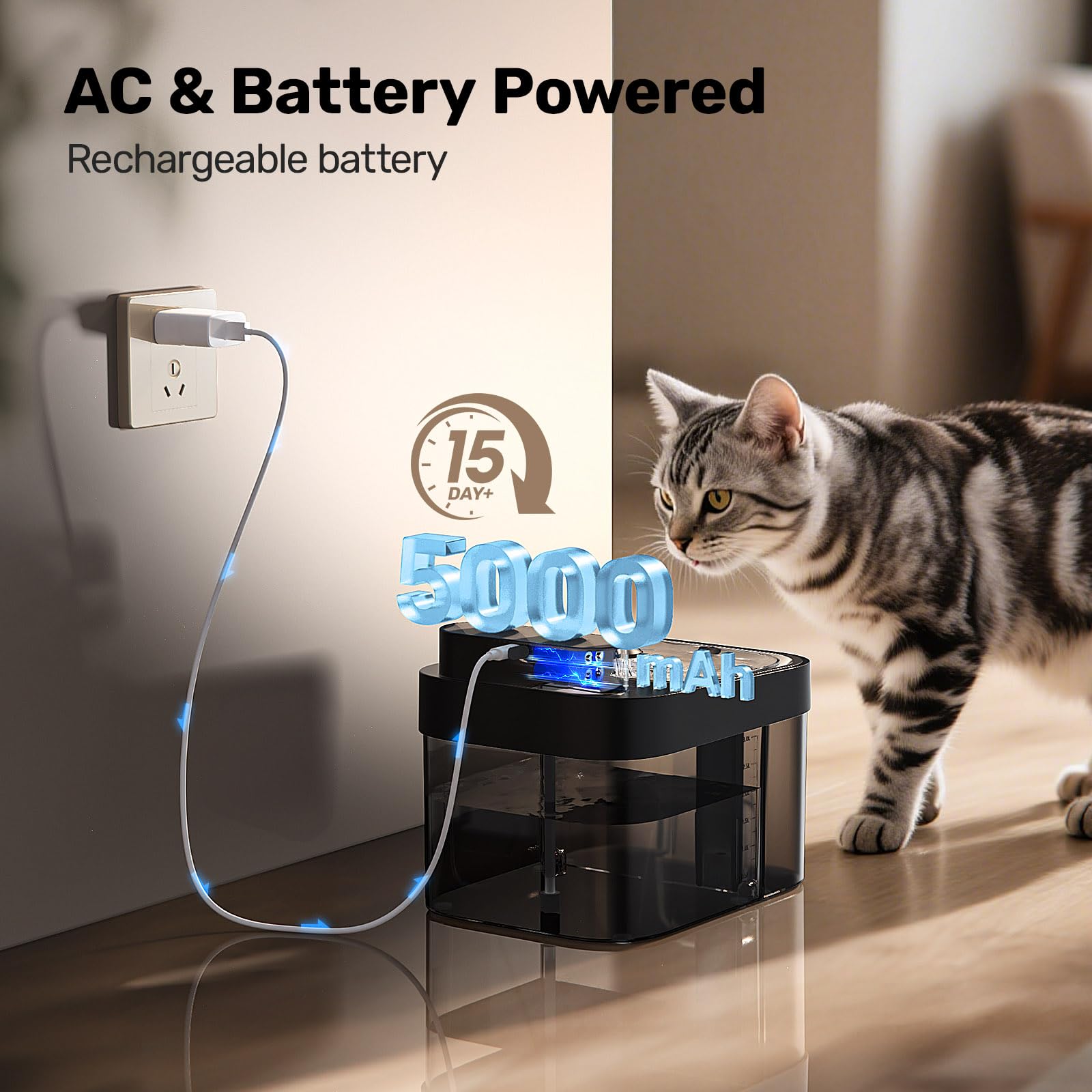 HAPAW Cat Water Fountain, Wastewater Separation & No Filter Cotton, Pet Water Dispenser with 101oz/3L Large Capacity Tank, Wireless Automatic Water Fountains for Cats Indoor Cat Watering Supplies - image 4