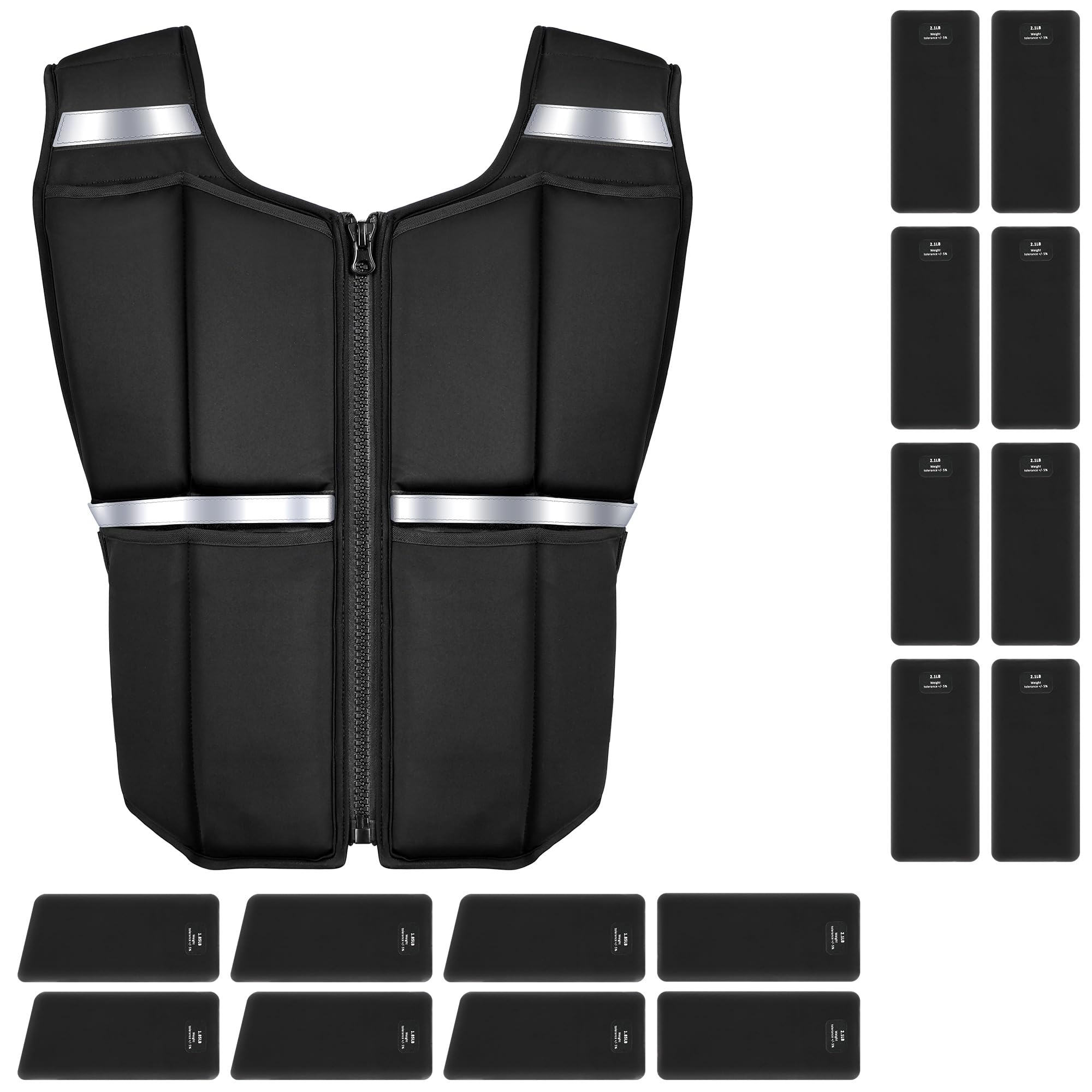 ONETWOFIT Verstellbare Gewichtsweste für Herren 20KG, Rucking-Westen zum Wandern mit Reißverschluss/16 Stück Silikongewichte, Krafttrainingsweste zum Laufen,mit reflektierenden Streifen