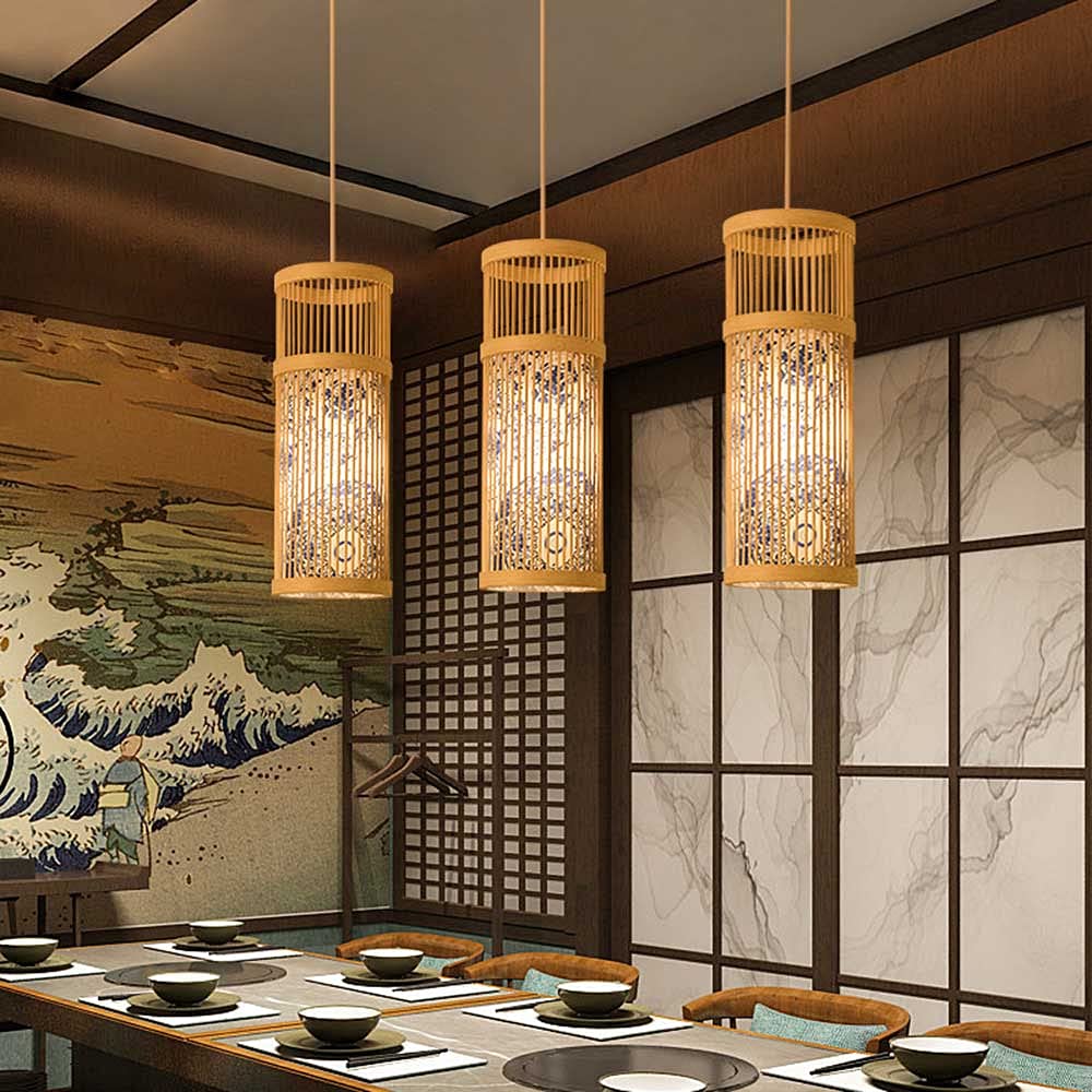 Lampada a Sospensione da soffitto per corridoio, Paralume in Vimini, Stile Asiatico, Nido d'uccello Naturale, Illuminazione Interna, Lampada a Sospensione in bambù e Rattan per Soggiorno, Isola c