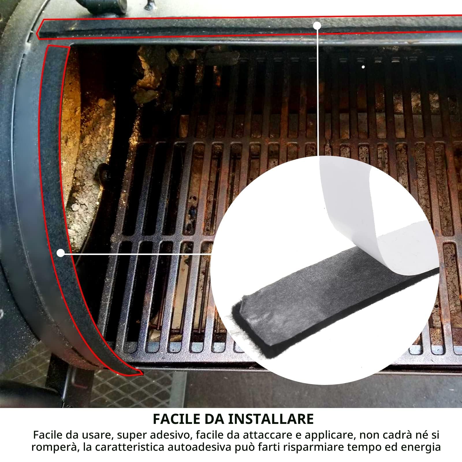 Guarnizione termica autoadesiva per forni e stufe, 2,5 m, 3,5 mm, resistente al calore