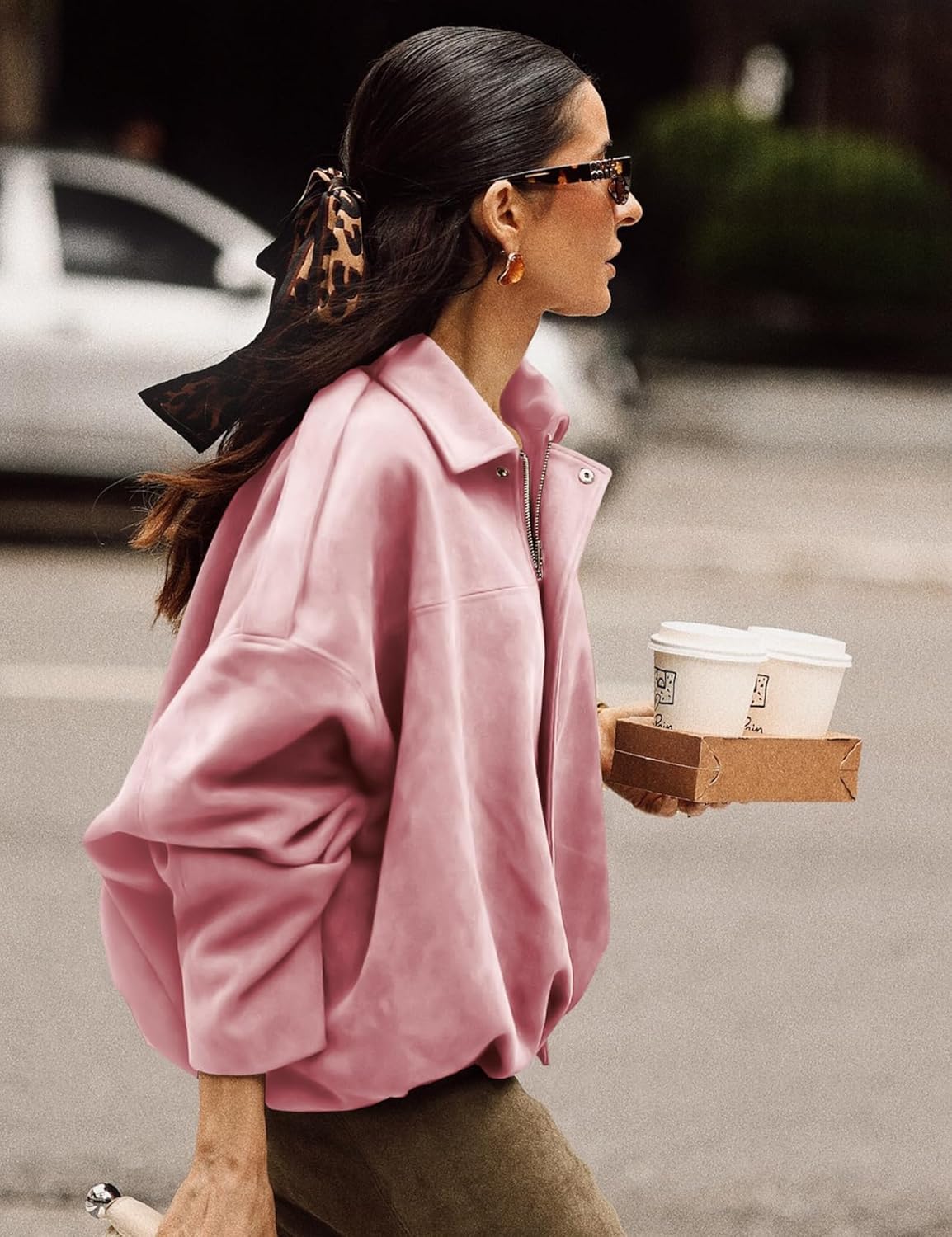 Arssm Womens Faux Suede Bomber Jacket Casual Lapel Pilot Jackets Coat Oversized Long Sleeve 2025 Fashion Outerwear - Image 2