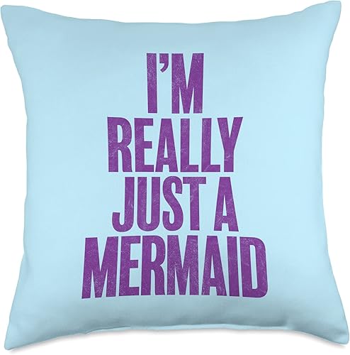 Best Mermaid gifts & t-shirts for girl squads I'M Really JUST A Mermaid-Funny Cute Squad Retro Beach Sun Throw Pillow, 18x18, Multicolor